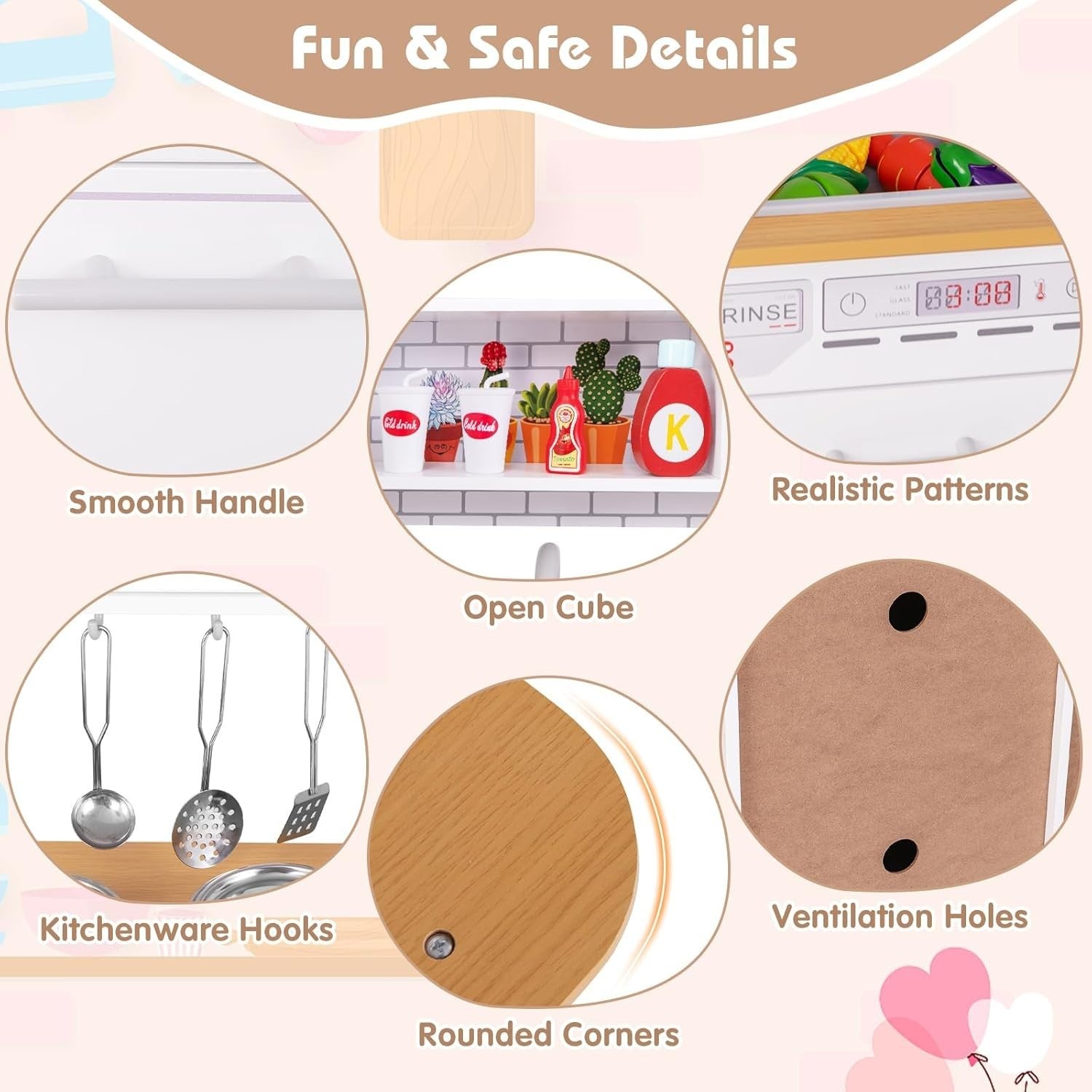 Kids Wooden Play Kitchen Sink Microwave Dishwasher Chalkboard Toy