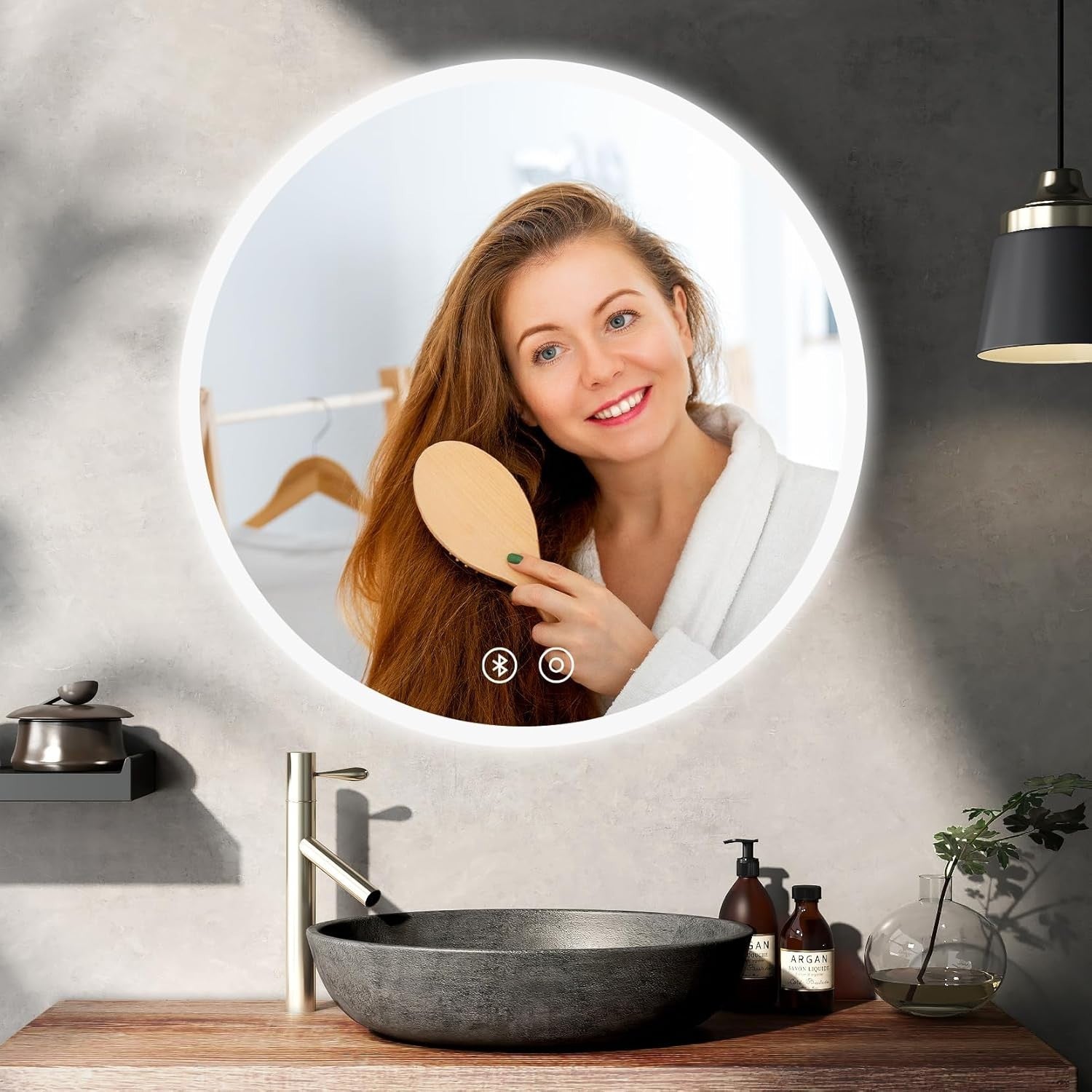 LED Bathroom Mirror 50x50cm Round Anti-Fog Demister Vanity Light