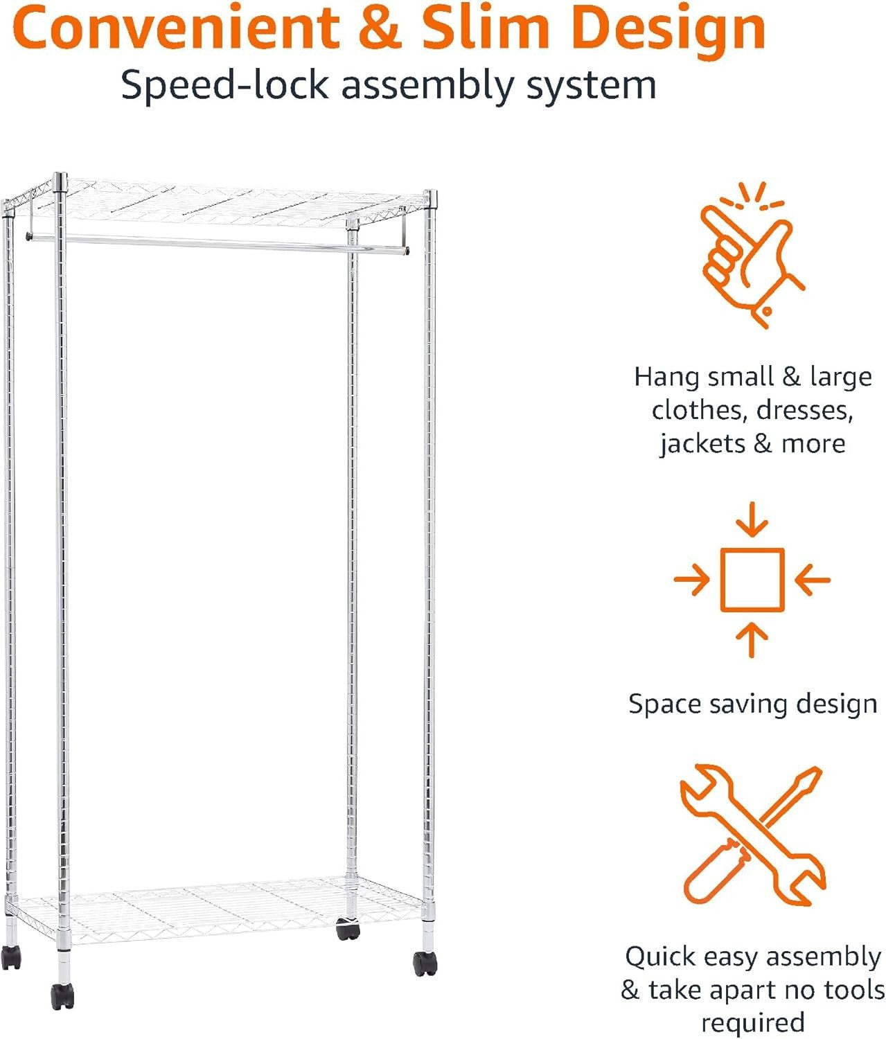 Chrome Clothes Rail with Shelves & Wheels – 180cm