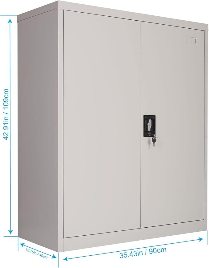 Metal Storage Cabinet with Lock, 3 Adjustable Shelves 109CM Office Cupboard