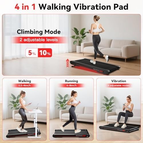 4-in-1 Walking Vibration Pad 6km/h, 5–10% Incline, Under-Desk Compact Home