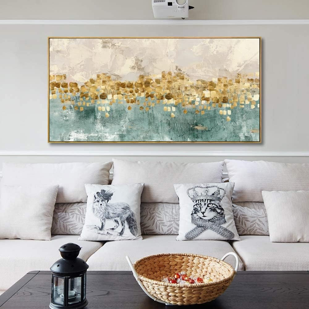 Abstract Wall Art Canvas – Large Blue Yellow Modern Wall Decor 24x48in