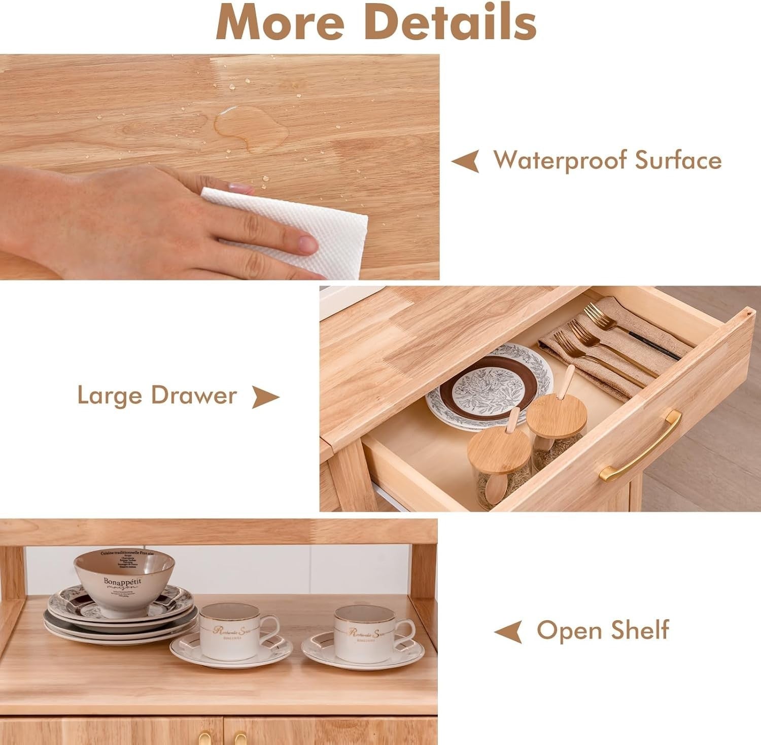 Kitchen Island Cart Drop Leaf Worktop Storage Trolley