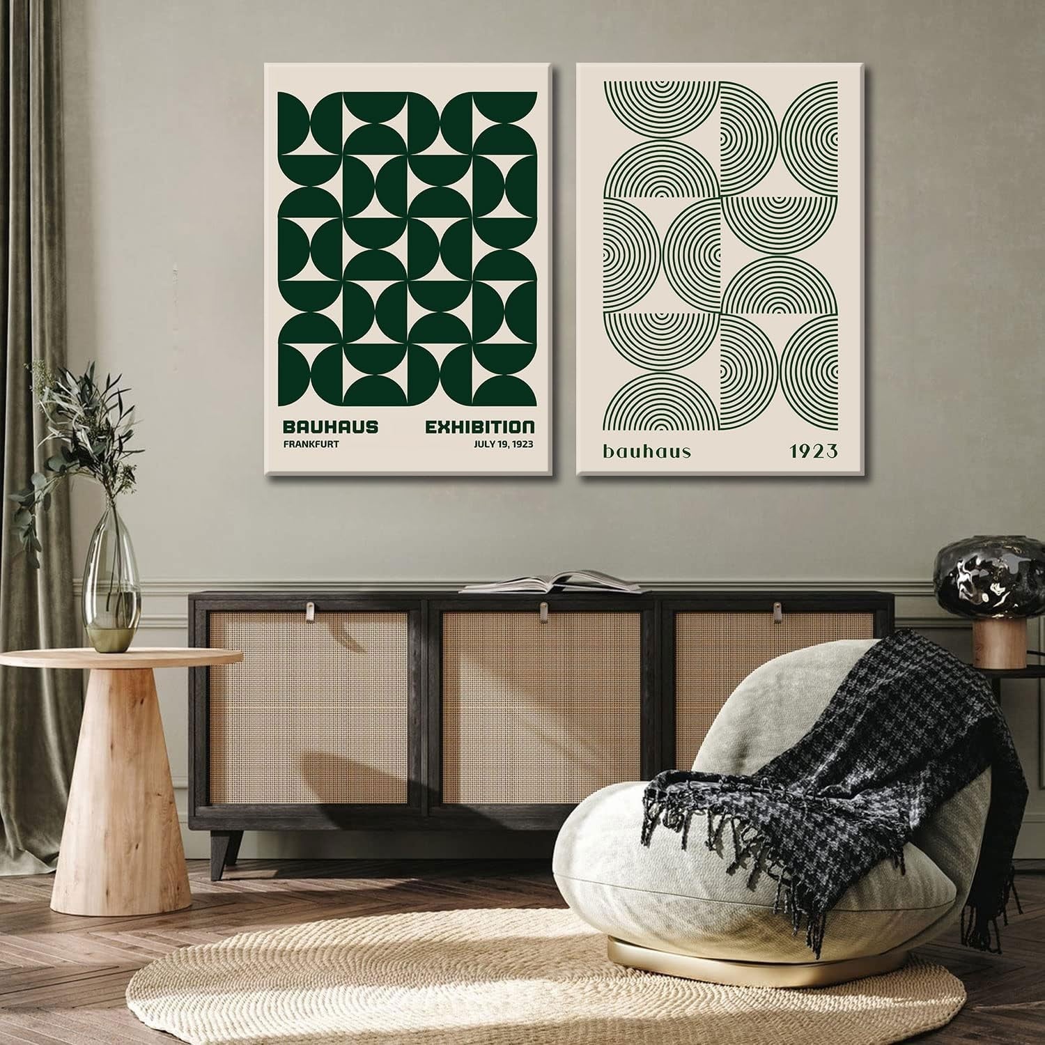 Bauhaus Wall Art Set of 2 Green Geometric Posters 16x24in