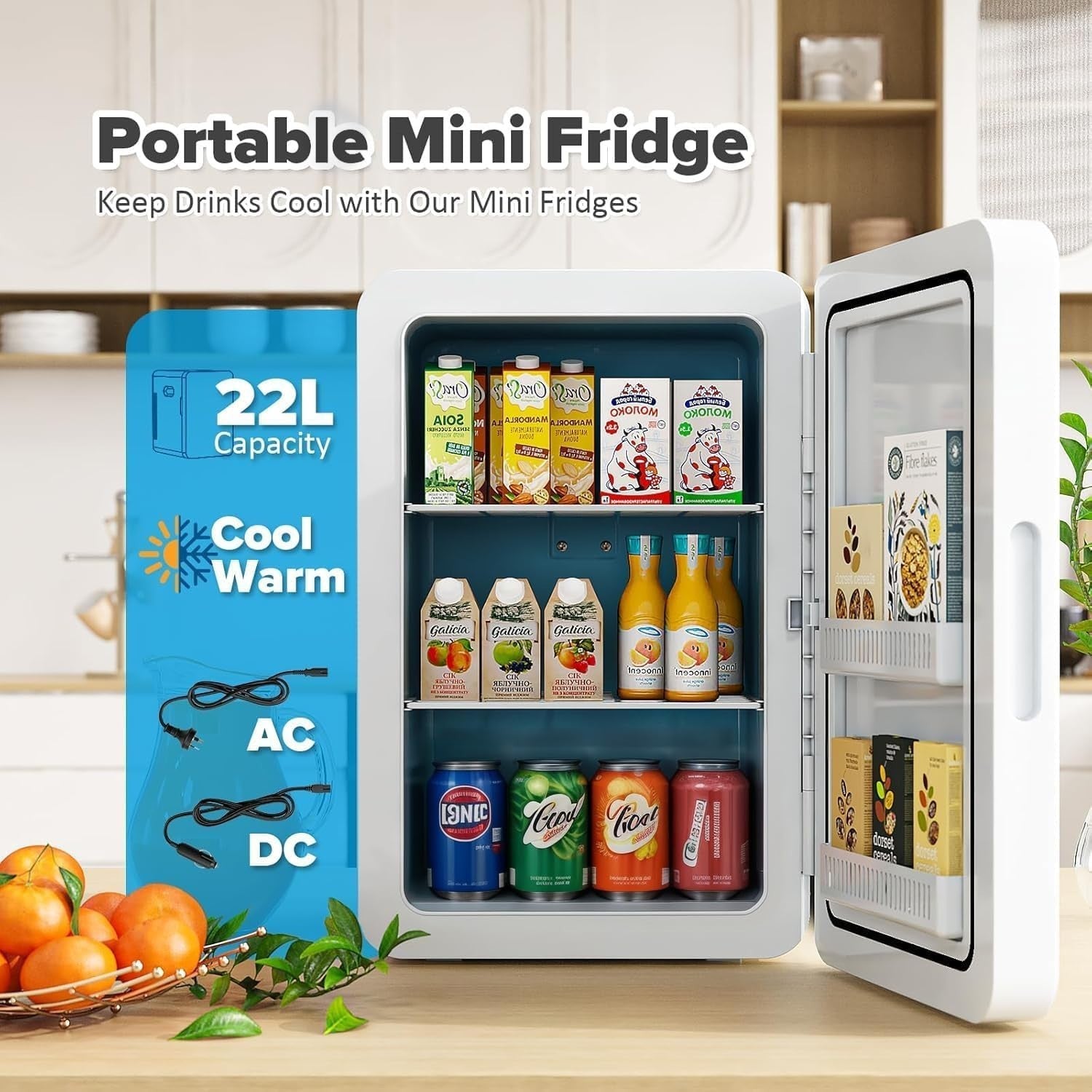 22L Mini Fridge Portable Cooler & Warmer Bedroom Office Car White