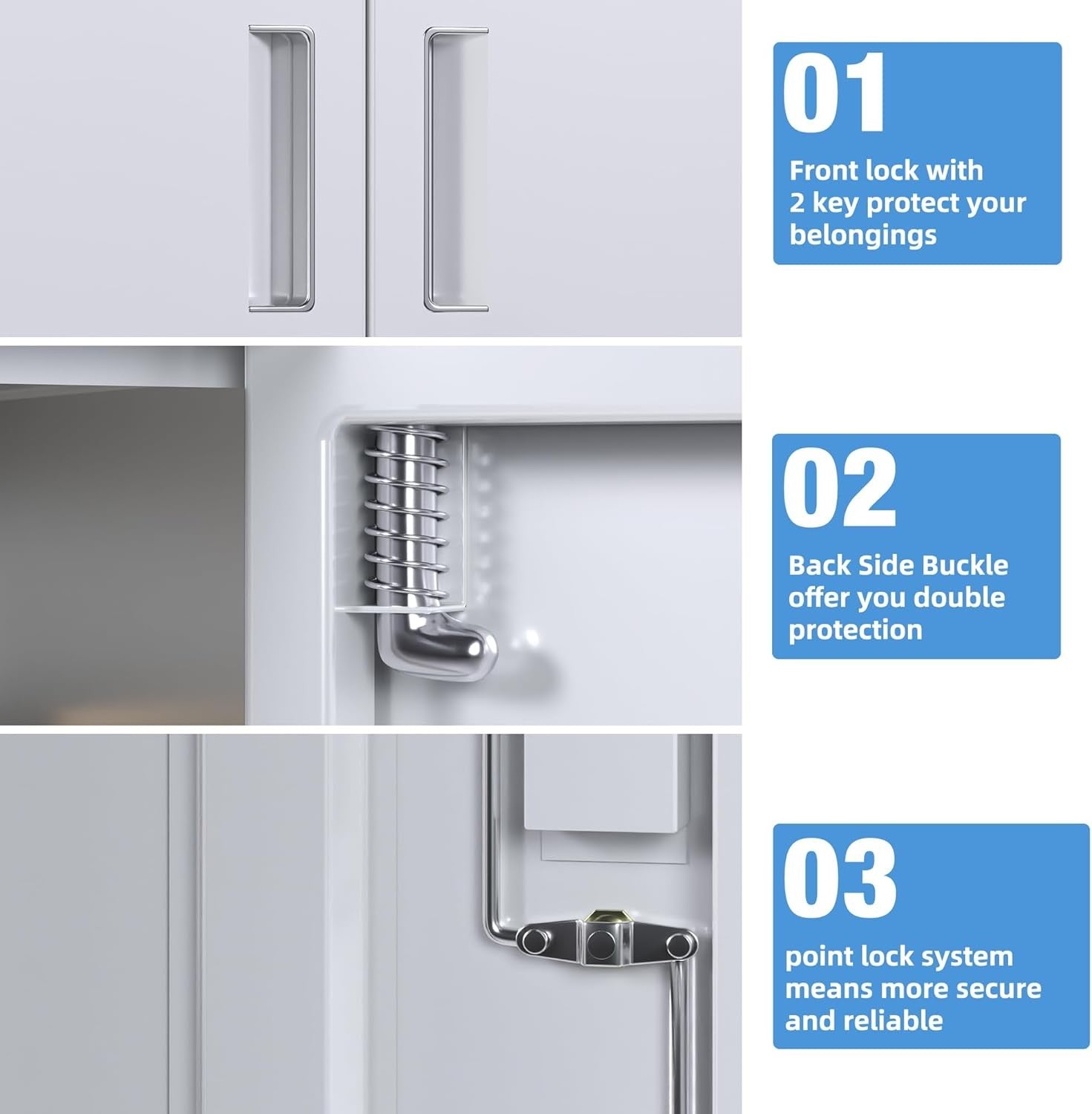 Metal Storage Cabinet 2 Door Lockable Cupboard 3 Adjustable Shelves White