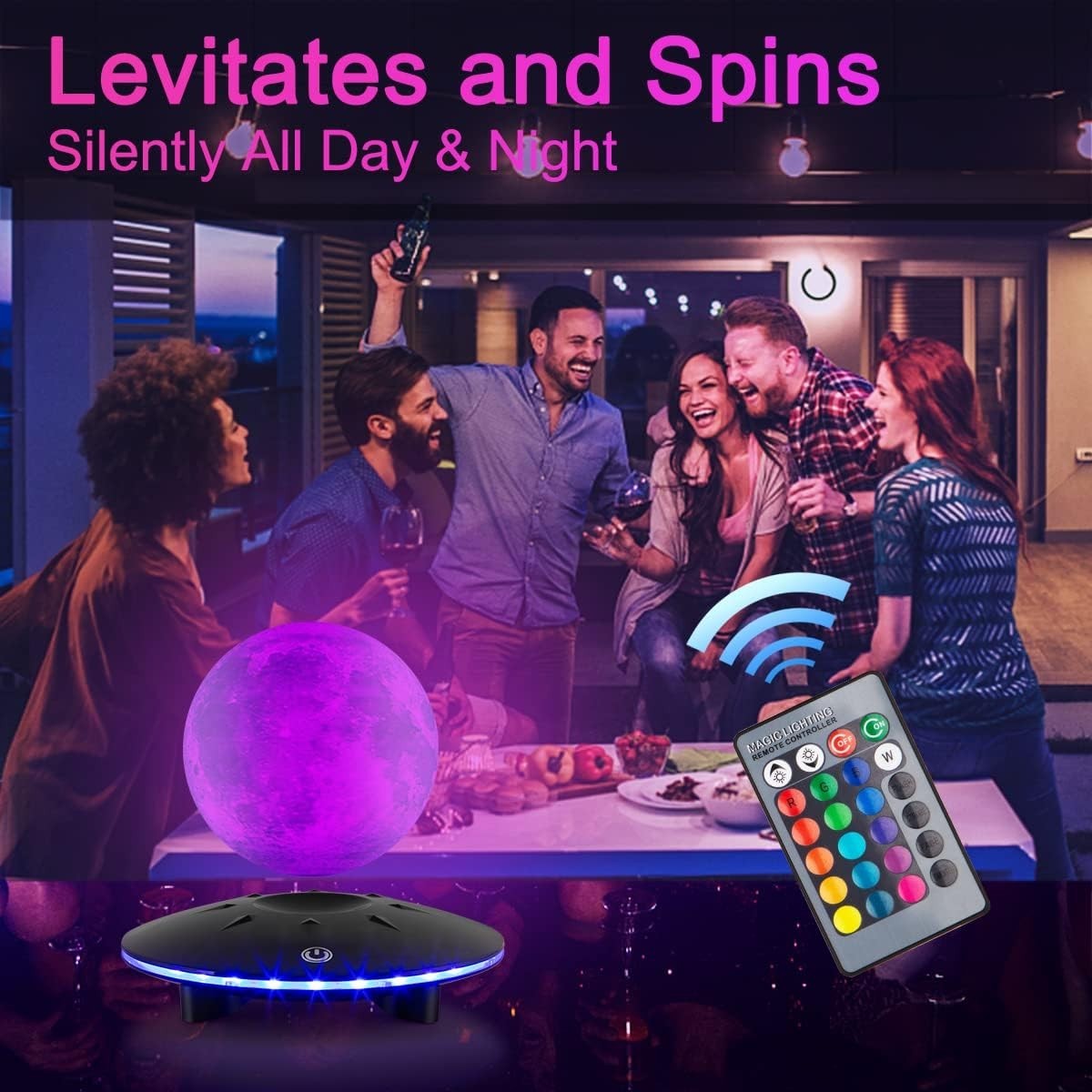 Levitating Moon Lamp 16 Colors, Magnetic Floating 3D Spinning LED Night Light