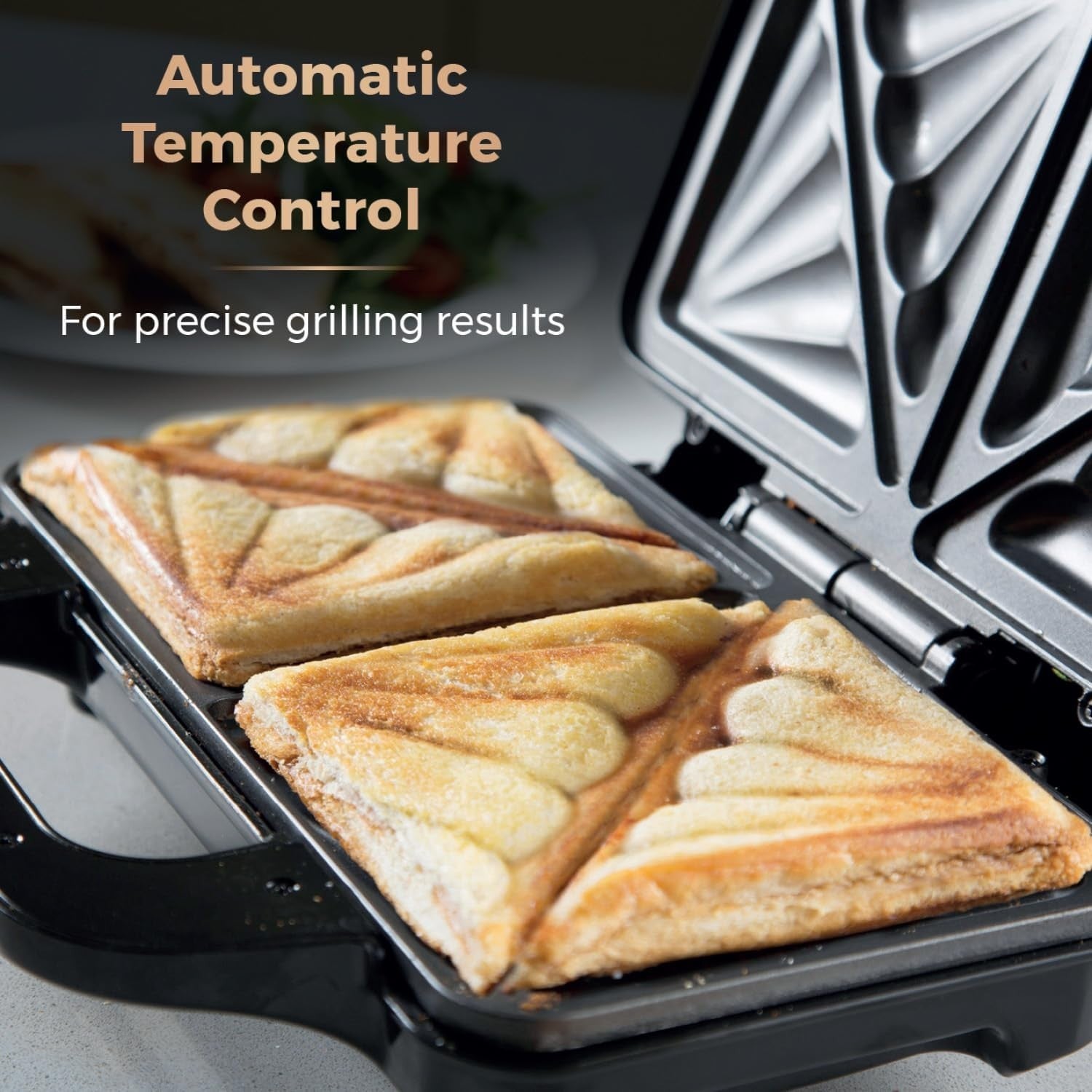Deep Fill Sandwich Maker 4 Pocket Non-Stick Plates Automatic Temp Control 900W