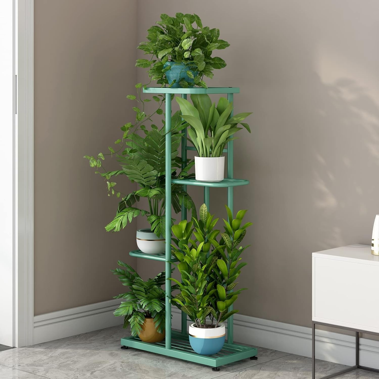 4 Tier Green Metal Plant Stand Indoor Outdoor Flower Pot Display Shelf
