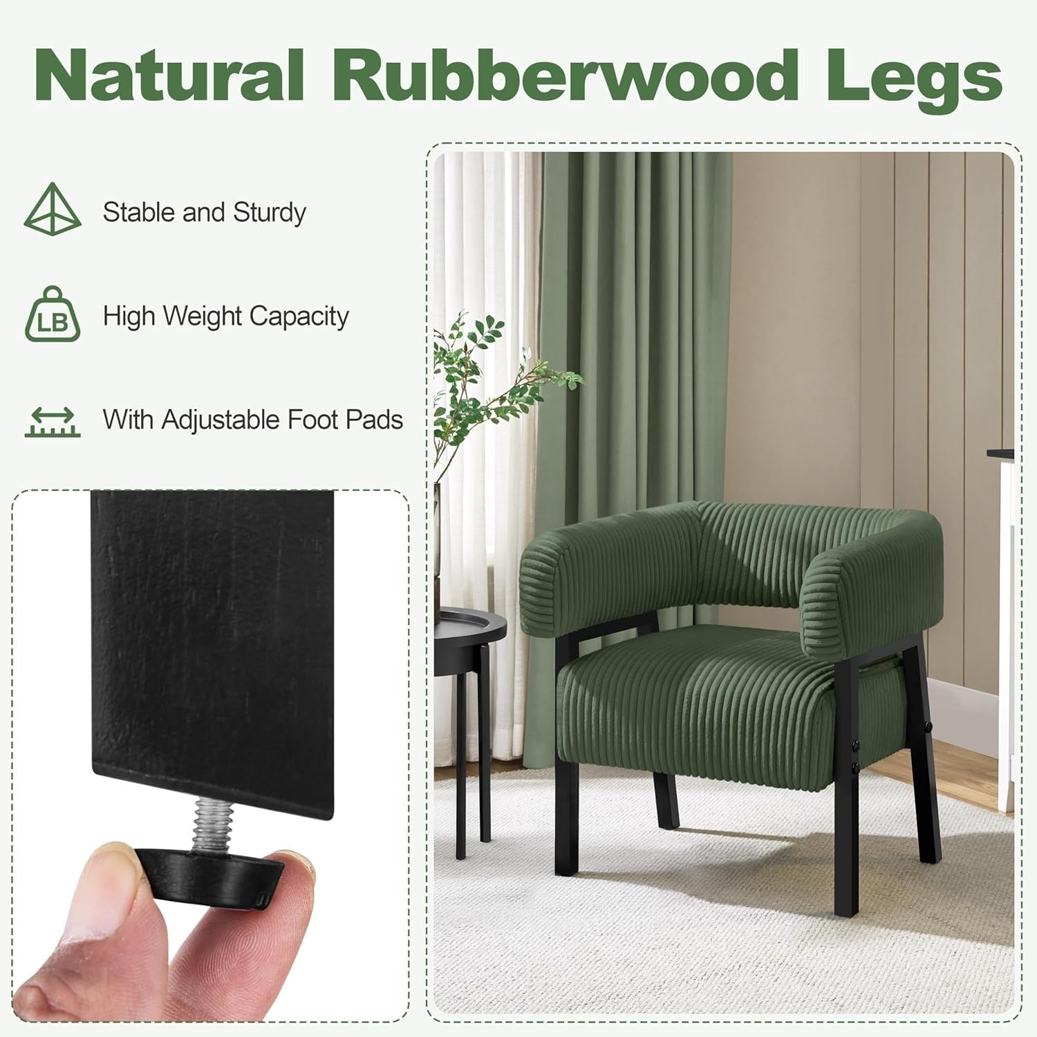 Corduroy Tub Chair Accent Armchair with Pocket Dark Green