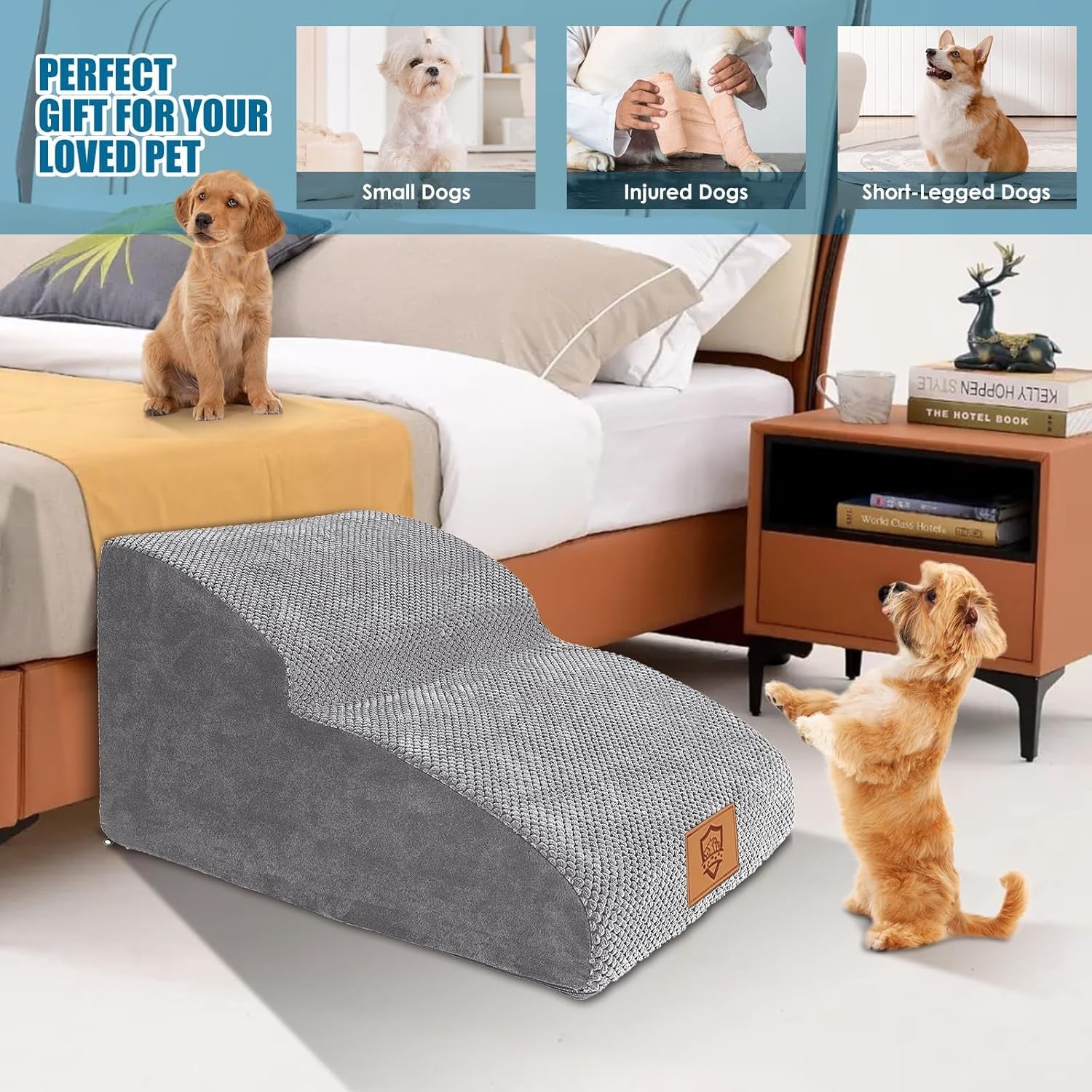 2‑Step Foam Dog Stairs & Ramp for Bed Sofa – Non‑Slip Washable Pet Steps
