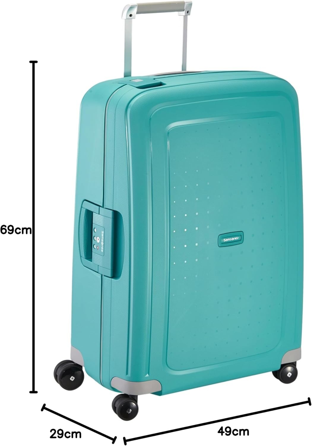 69cm Aqua Blue Medium Check In Suitcase Hard Shell TSA Lock Spinner 79L