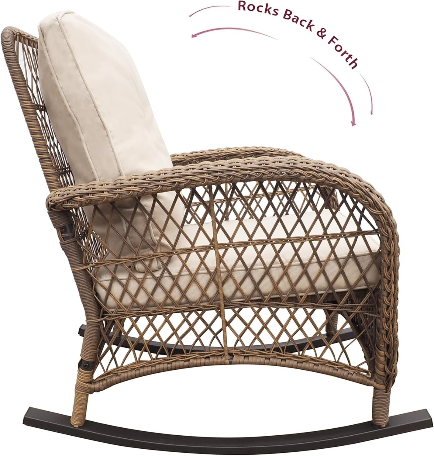 Outdoor 3-Piece Rattan Rocking Chair Set with Tempered Glass Coffee Table