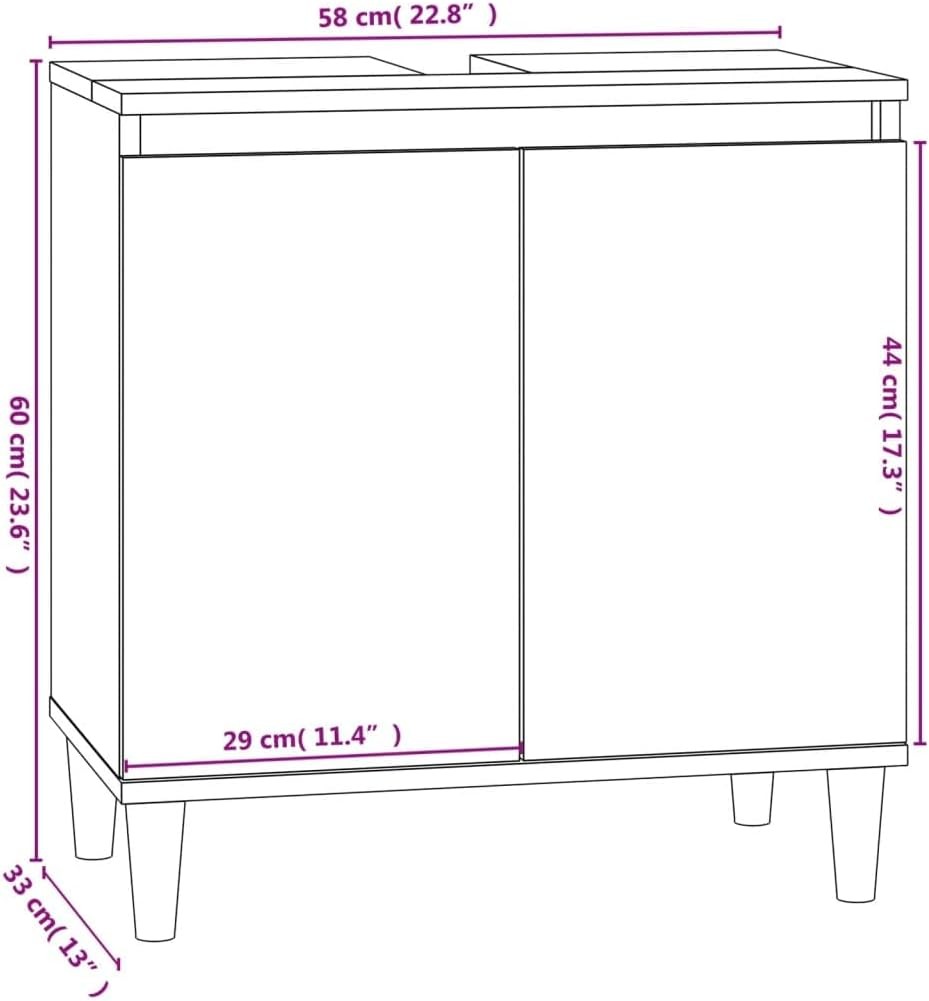 Concrete Grey Under Sink Bathroom Cabinet 58x33x60cm – Modern Vanity Storage