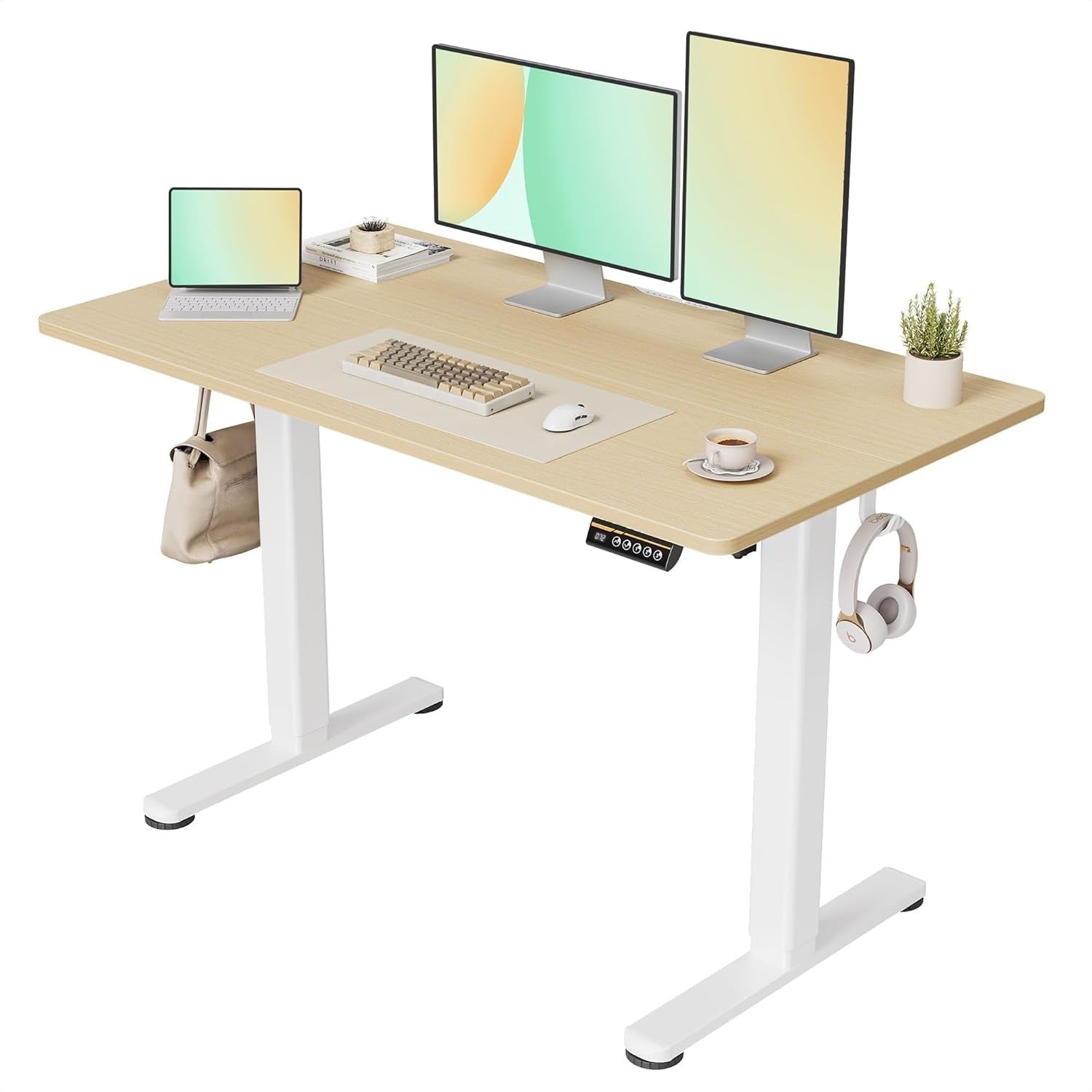 Beige Electric Standing Desk 120x60cm Adjustable Sit Stand Home Office Table