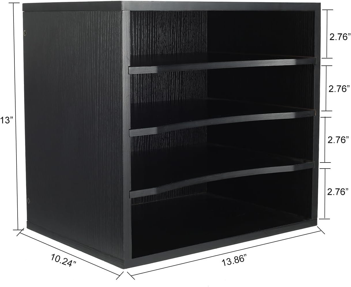 4-Tier Black Desk Paper Tray Organizer for Files, Letters & Documents
