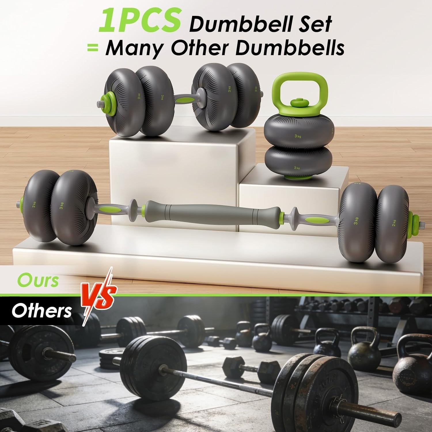 4-in-1 Adjustable Dumbbell Barbell Kettlebell Push Up Home Gym Set