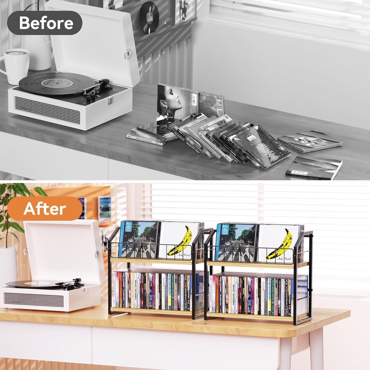 56 CD Vinyl Record Storage Rack 2 Tier Desktop Display Organizer Shelf