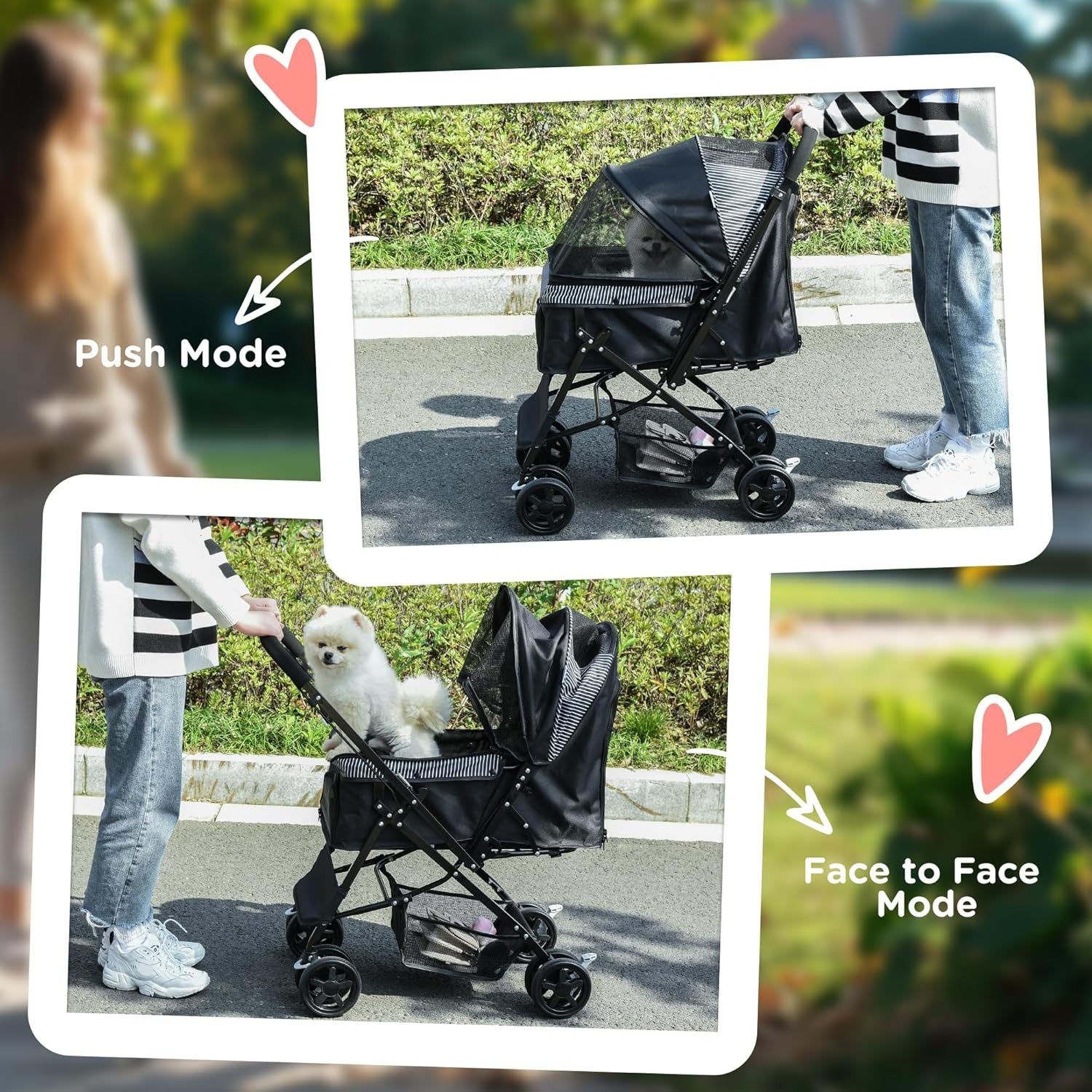 Foldable Dog Stroller Pushchair for Small Dogs 4 Wheels Canopy Brake