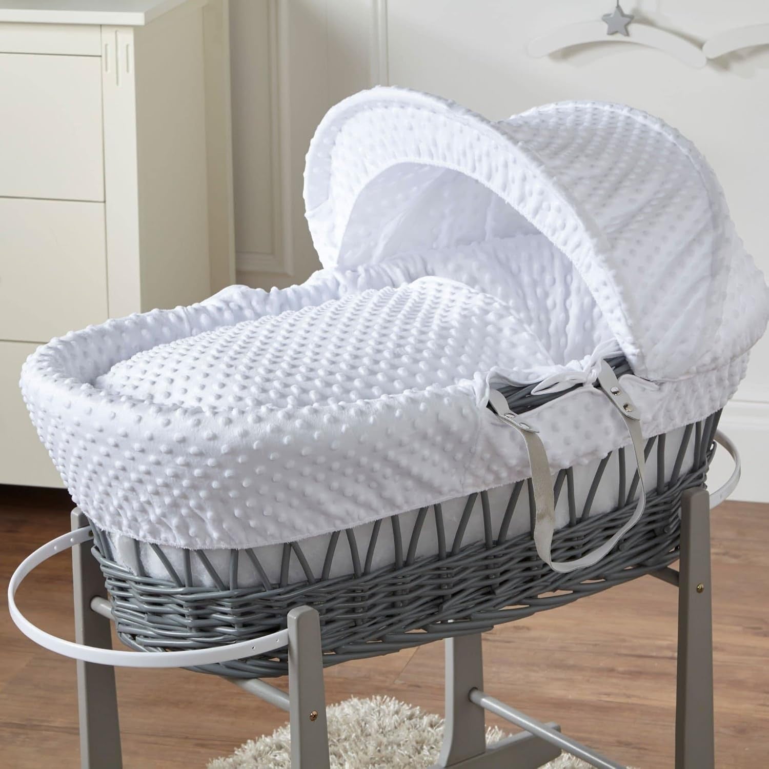White Dimple Wicker Moses Basket Bassinet with Mattress Baby Bed Crib Sleeper