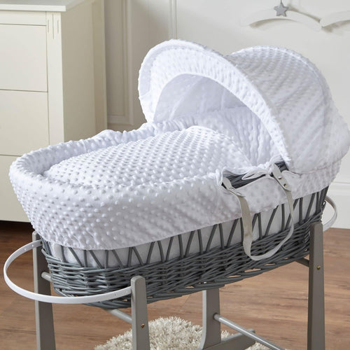White Dimple Wicker Moses Basket Bassinet with Mattress Baby Bed Crib Sleeper