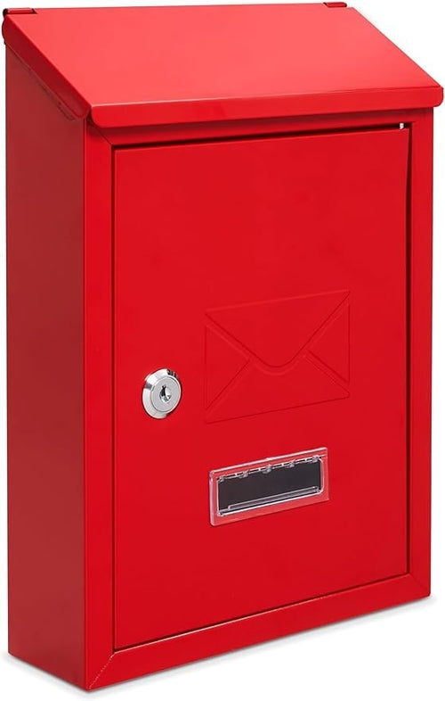 Lockable Wall Mounted Mailbox Red Steel Weatherproof Post Box Easy Install