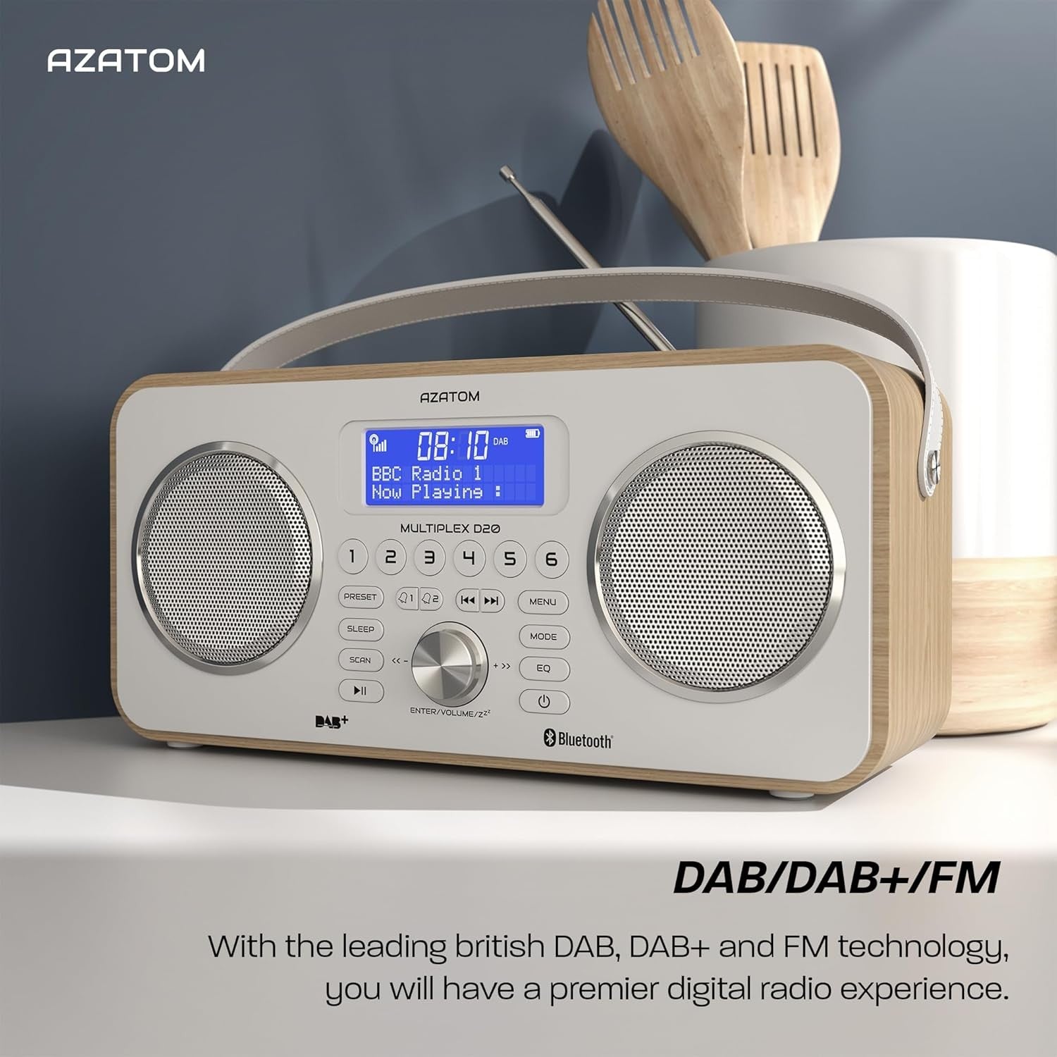 DAB DAB+ FM Digital Radio Bluetooth Portable Rechargeable Oak Remote