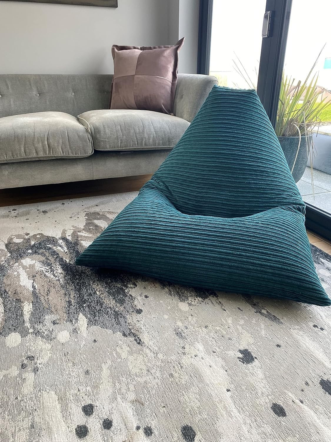 Large Jumbo Cord Bean Bag Chair - Durable Triangular Lounge Seat, Ready Filled