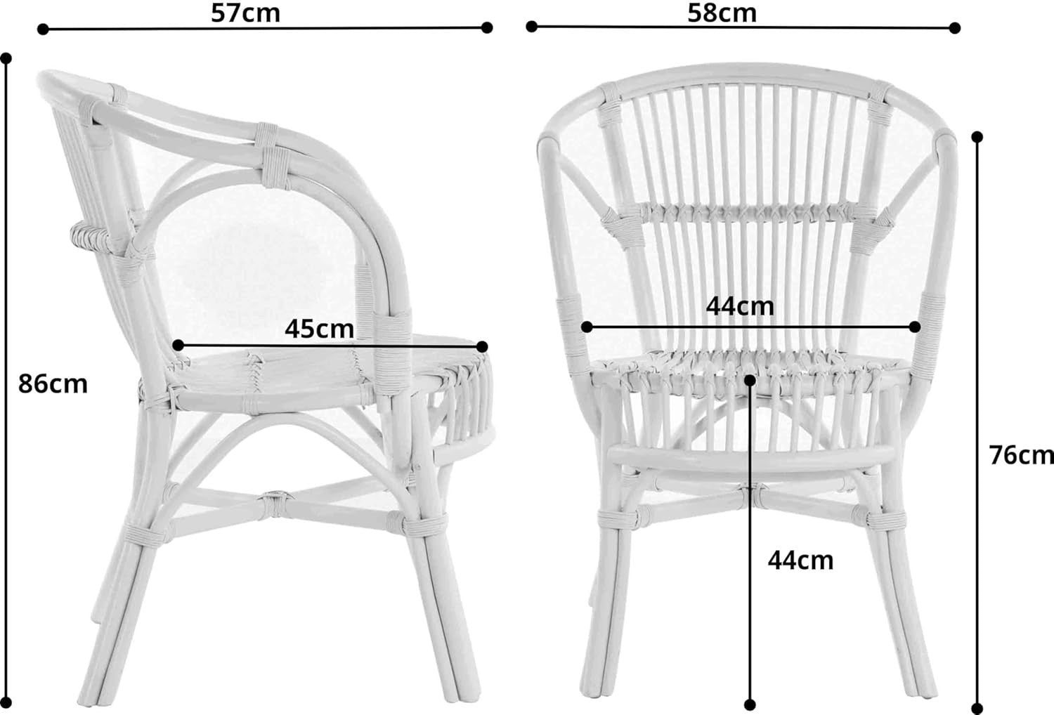 White Rattan Wicker Armchair Scandinavian Indoor Accent Chair Natural Finish