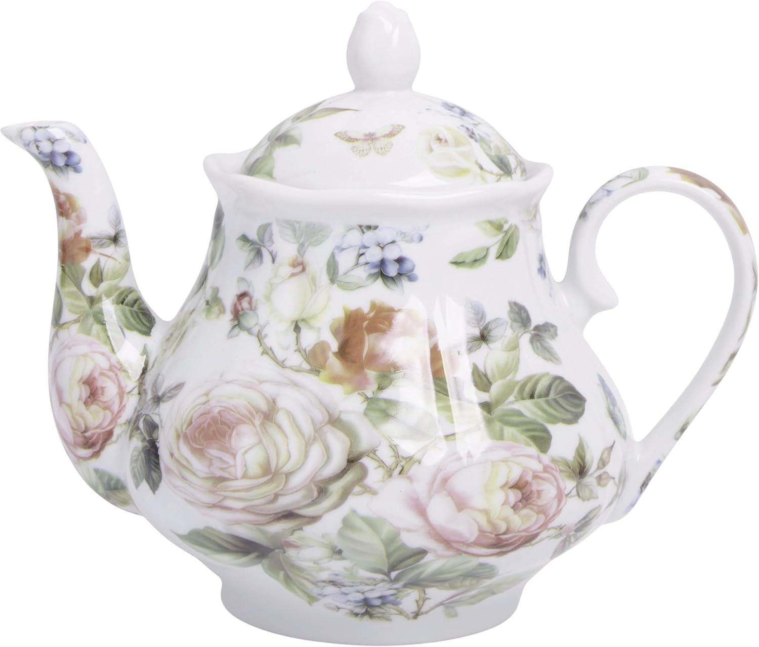 Vintage Porcelain Teapot 37oz Rose Floral European Style Tea Pot