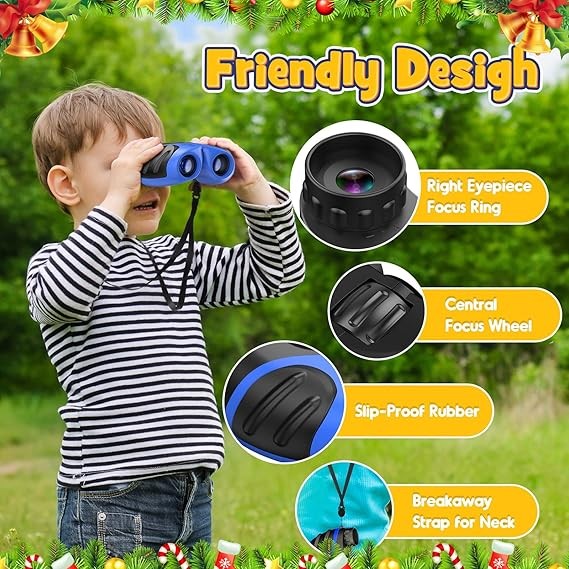 Kids 8x21 Waterproof Binoculars with Compass & Whistle Outdoor Toys Blue