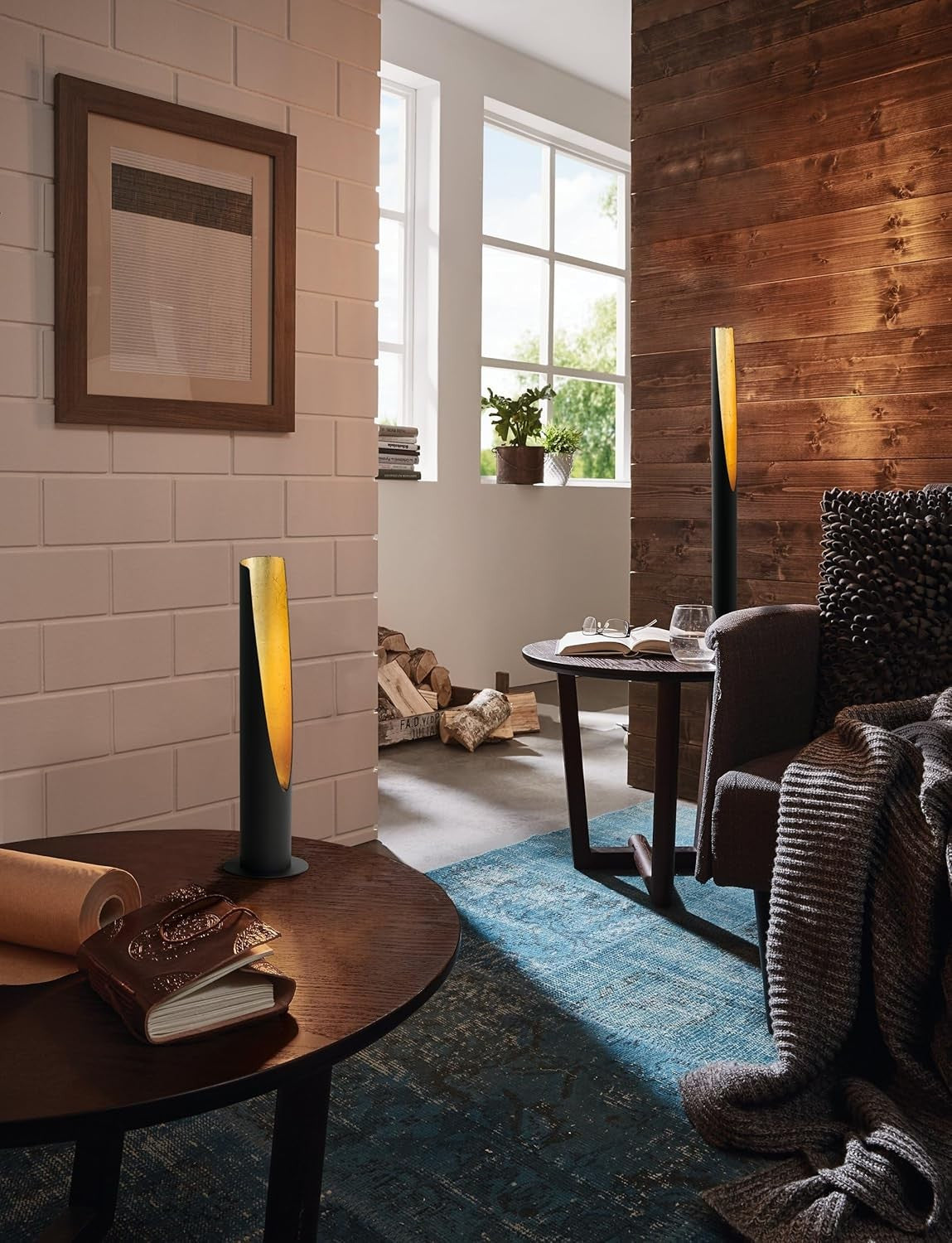 Slim LED Floor Lamp Black Gold Steel Standing Light Modern Column Design
