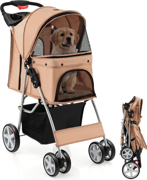 Pet Stroller Foldable Dog Cat Pushchair 4 Wheels Small Medium Pets up 15kg