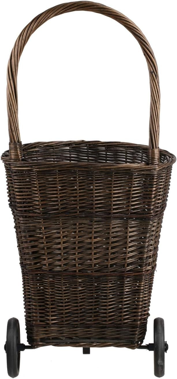 Large Wicker Log Basket on Wheels with Handle – Rustic Indoor/Outdoor Firewood