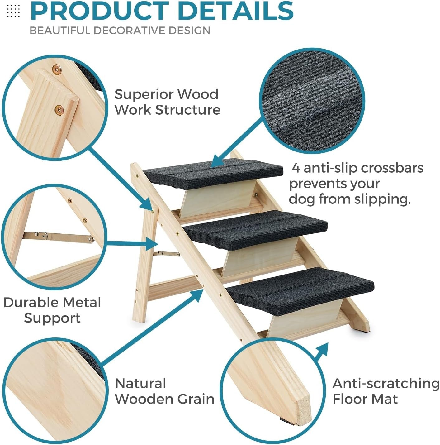 2-in-1 Foldable Pet Stairs & Ramp Carpeted 3-Tier Dog Cat Ladder
