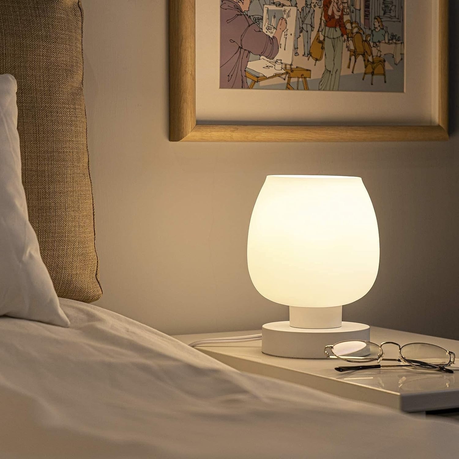 Touch Bedside Table Lamps Set of 2 3 Way Dimmable Opal Glass Night Lights