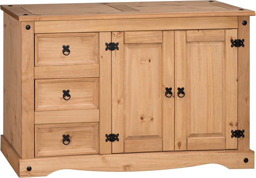 Rustic Solid Pine Sideboard Storage Cabinet 2 Door 3 Drawer Low Sideboard
