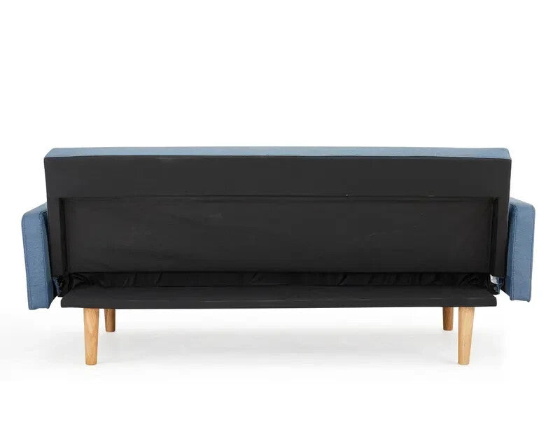 3 Seater Fabric Sofa Bed Blue Clic Clac Wooden Legs Chevron Design
