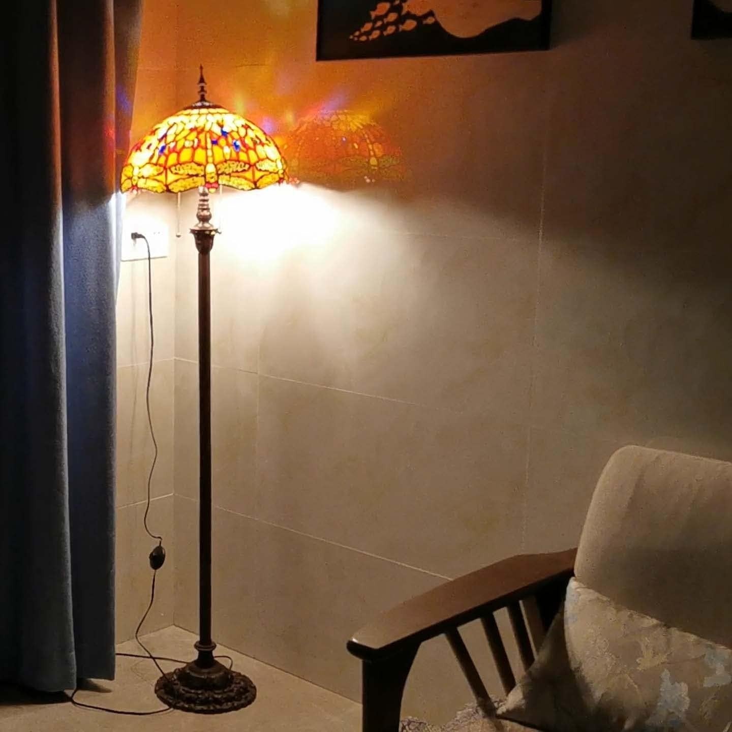 Stained Glass Dragonfly Floor Lamp 65" Tall, Handmade Shade, Antique Style