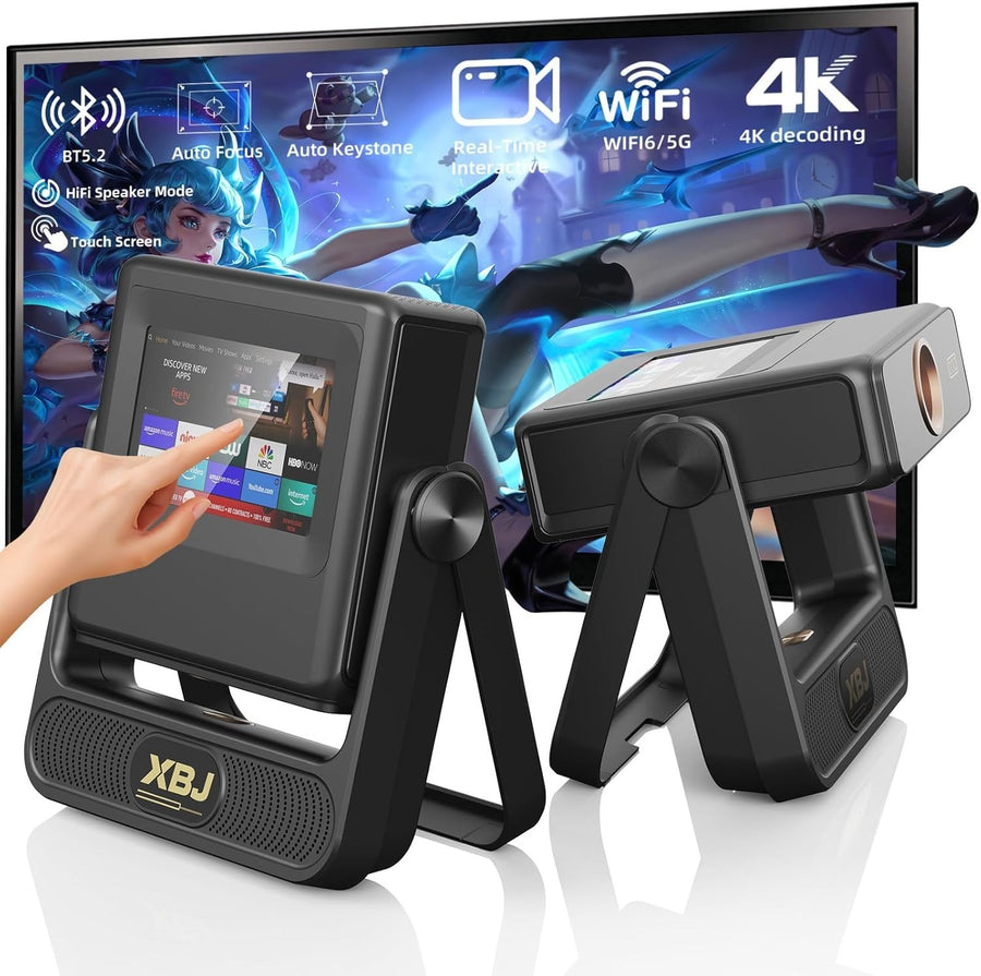 Touch Screen Smart Projector 1080P WiFi 6 Bluetooth Auto Focus 180°