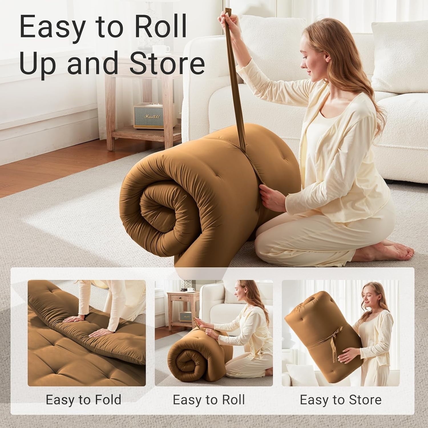 Brown Queen Futon Mattress 2.5" Foam Foldable Tatami Floor Bed Mat