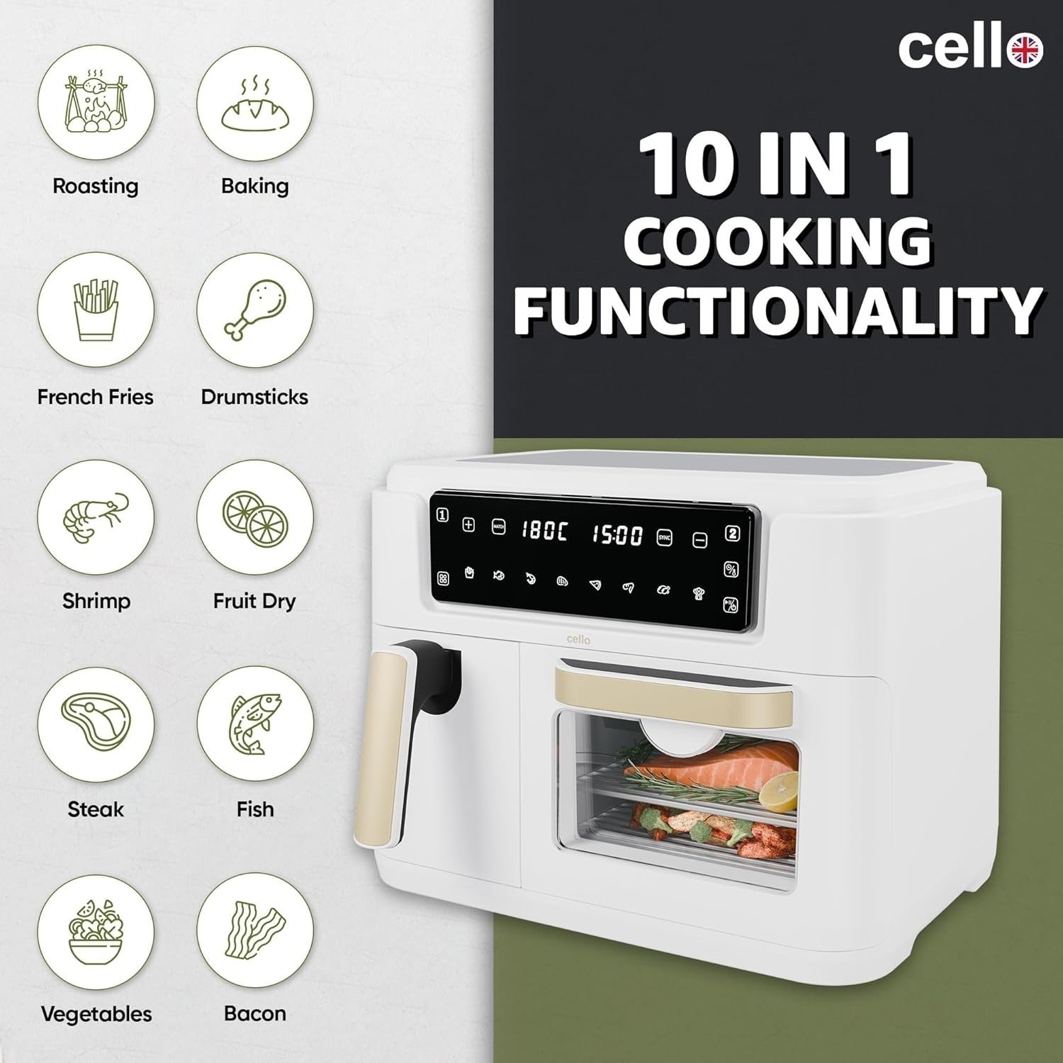 11L Dual Zone Air Fryer 2400W | 2 Drawers 3.5L + 7.5L | 8-in-1 | White
