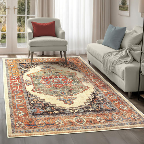 Large Washable Rug 240x330cm Non-Slip Short Pile Vintage Style Area Carpet Home
