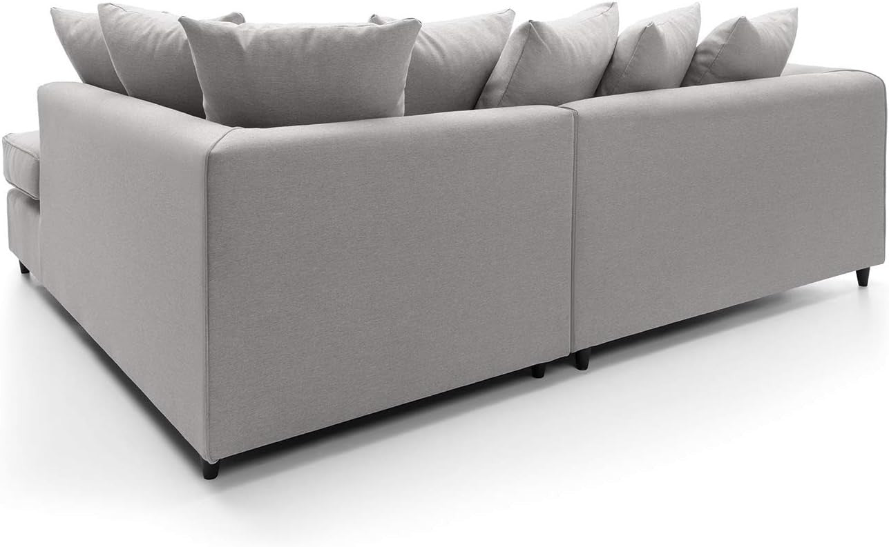 Light Grey L Shape Corner Sofa 3 Seater Brushed Cotton Cushions Durable
