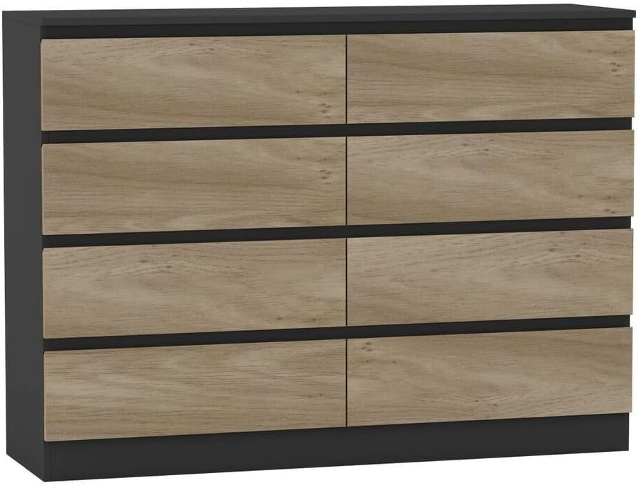 8 Drawer Black Oak Chest Storage Cabinet Modern Bedroom Office Organiser