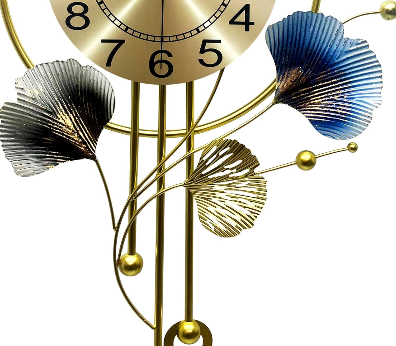 70×52cm Blue Ginkgo Leaf Wall Clock – Luxury Silent Metal Art Pendulum Home Deco