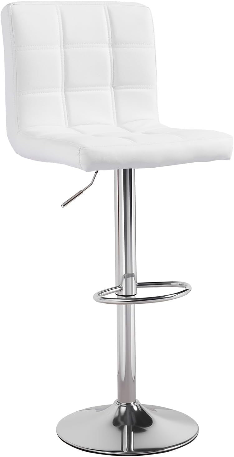 White PU Leather Bar Stool – Adjustable 360° Swivel Kitchen Chair
