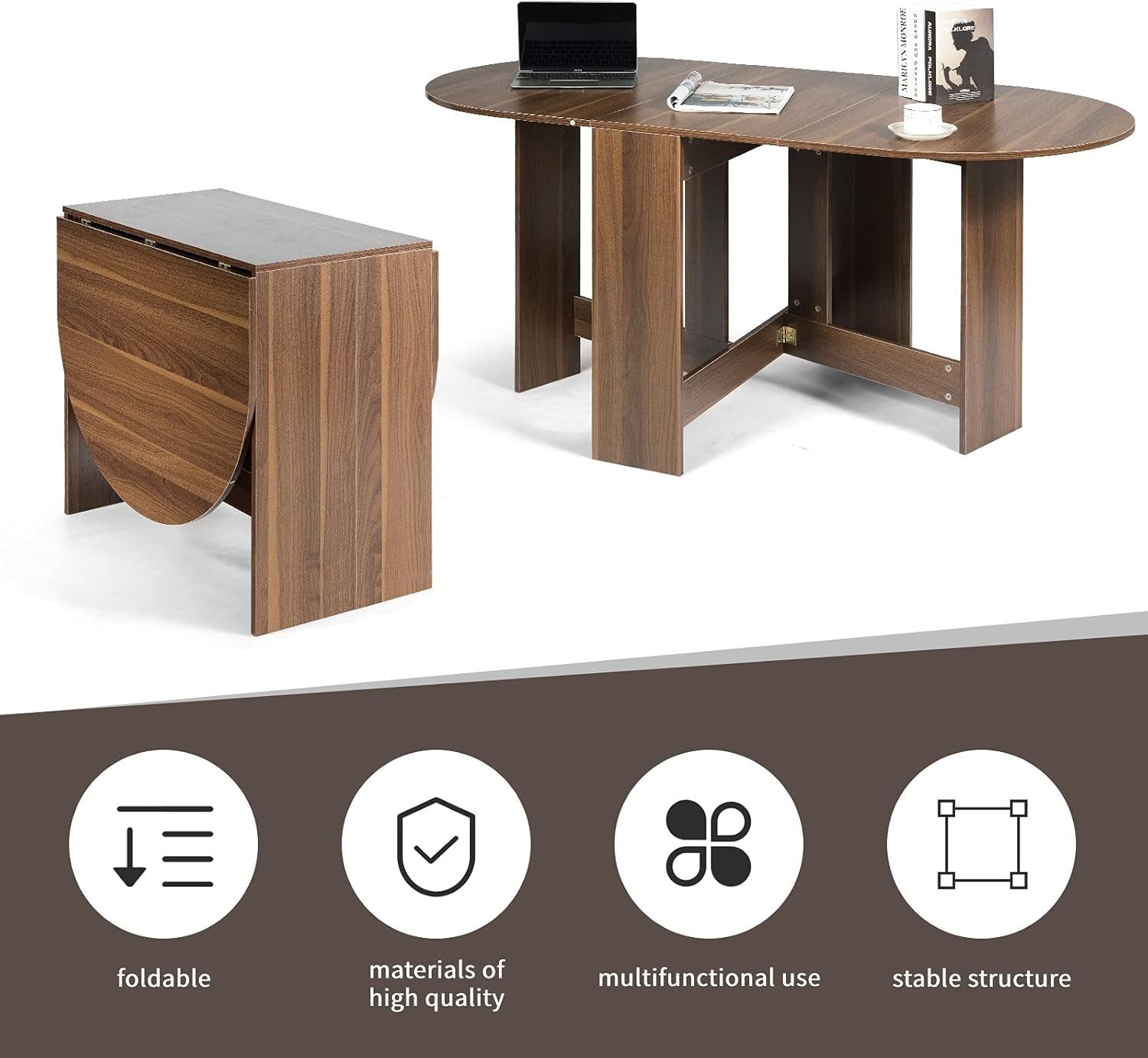 Expandable Folding Drop Leaf Dining Table Wooden Desk Small Space