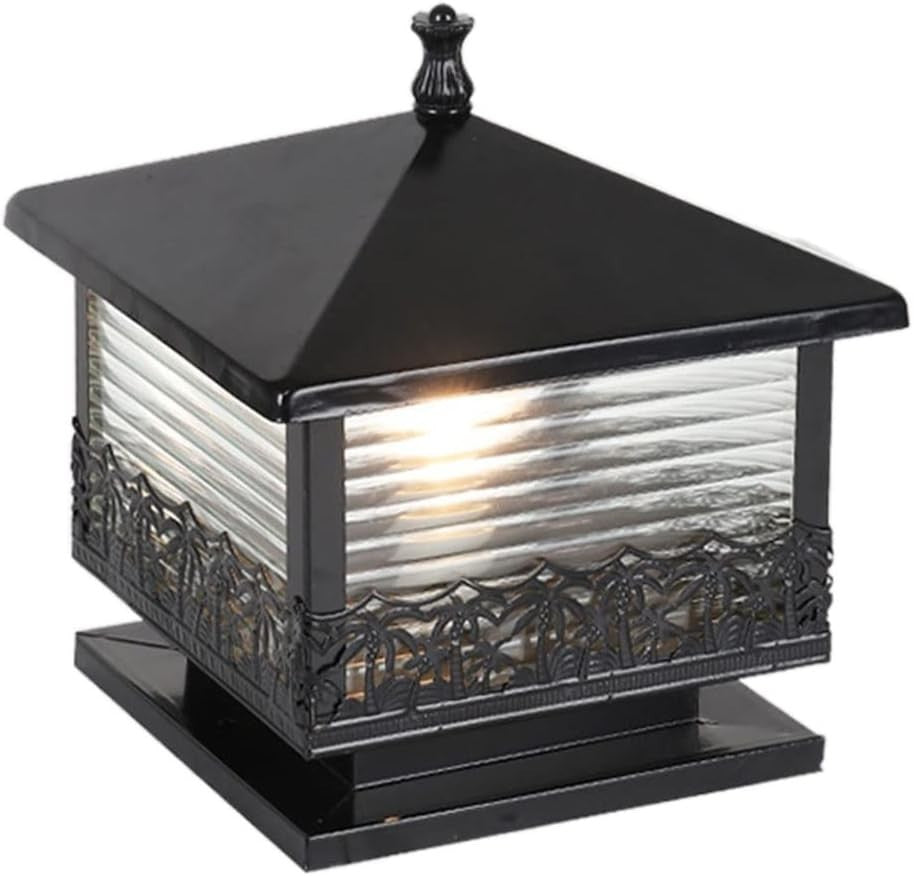Modern Patio Pillar Light – Black Outdoor Post Lantern (9.8in)