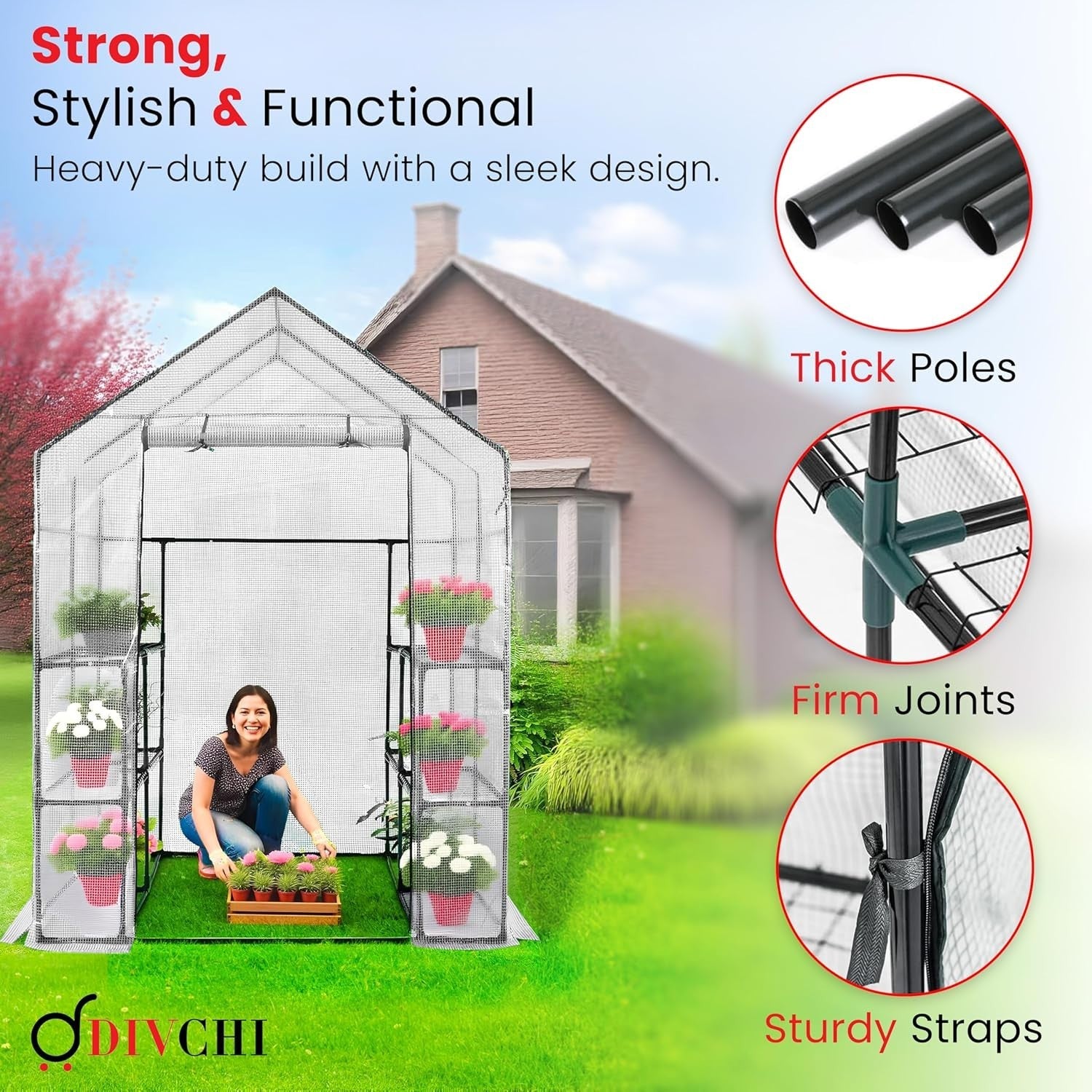 Walk-In Greenhouse 3 Tier 6 Shelves | Heavy Duty PVC Garden Growhouse